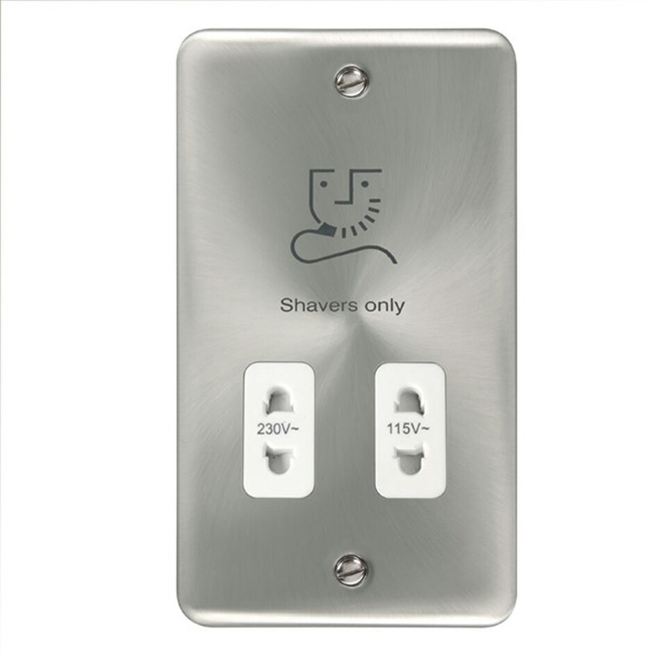 SE HOME Curved Satin Chrome Shaver Socket 115v/230v White | Satin Chrome
