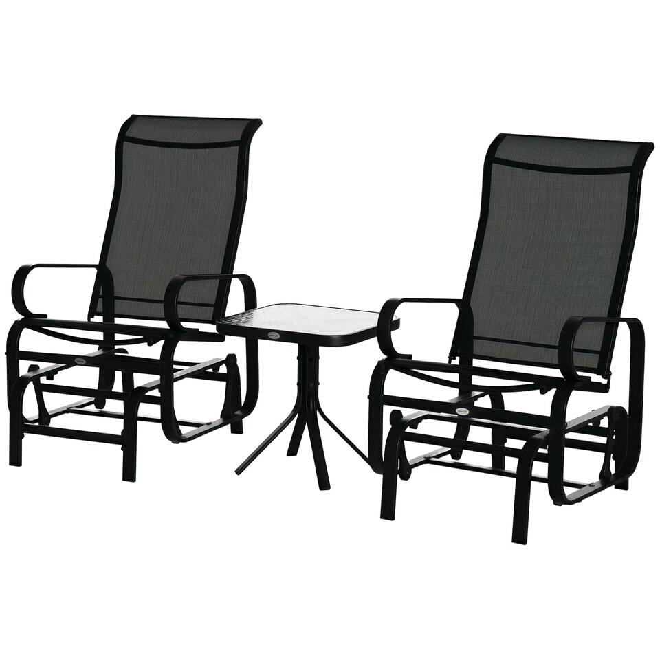 image 1 of Outsunny 3 Pcs Rocking Chair Gliding Chair Set w/ Table for Patio Garden Black