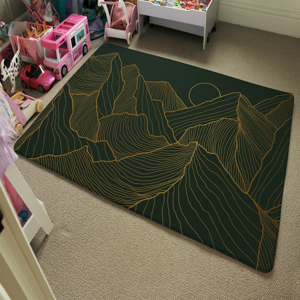 image 1 of Golden mountain line art (Rug) Black | L