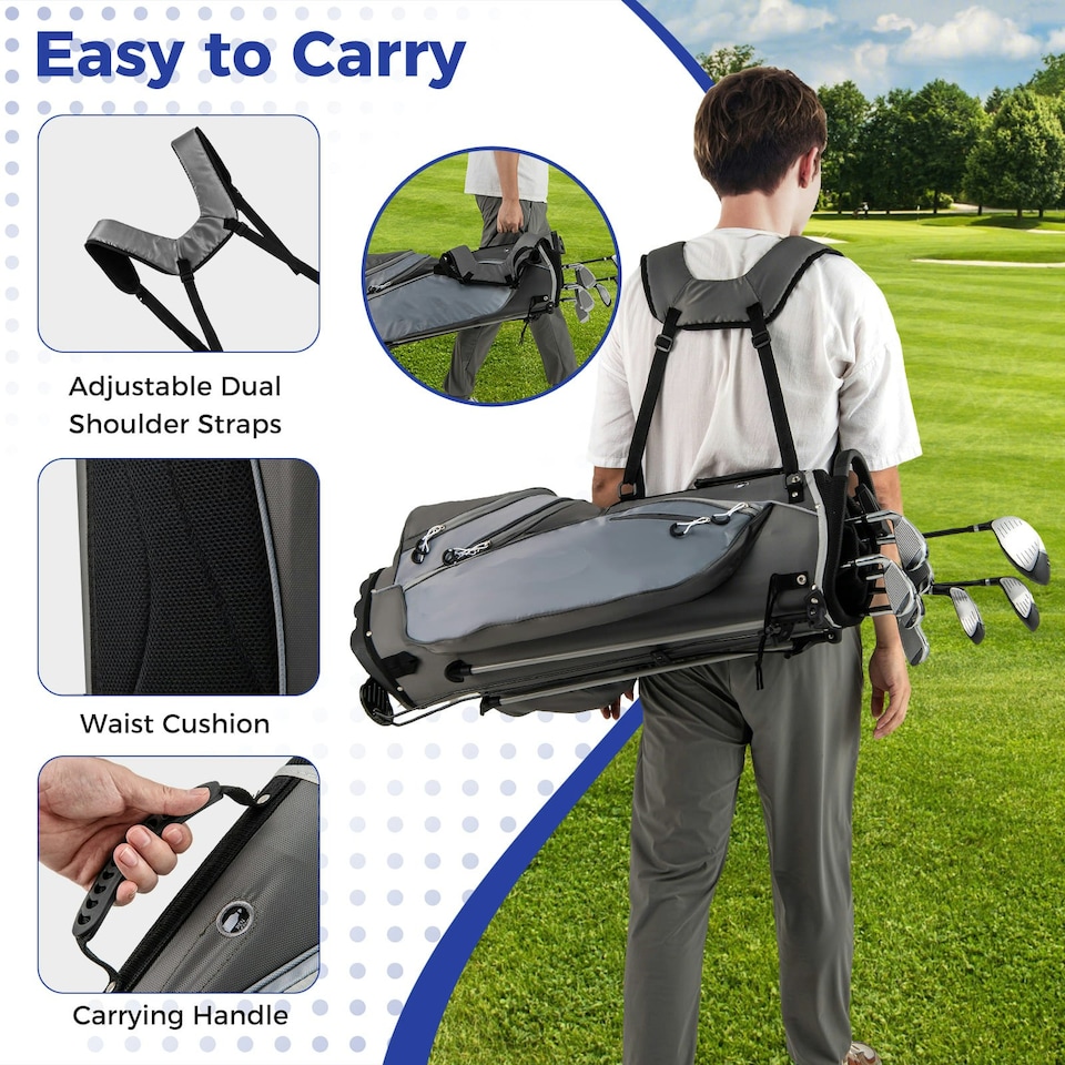 image 1 of COSTWAY Men's Complete Golf Clubs Package Set 10 Pieces Grey
