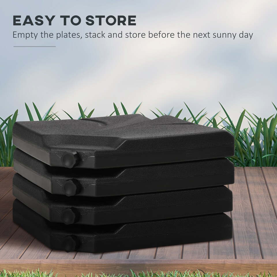 image 1 of Outsunny Set of 4 Banana Parasol Base Stand Water or Sand Filled Weights, Black