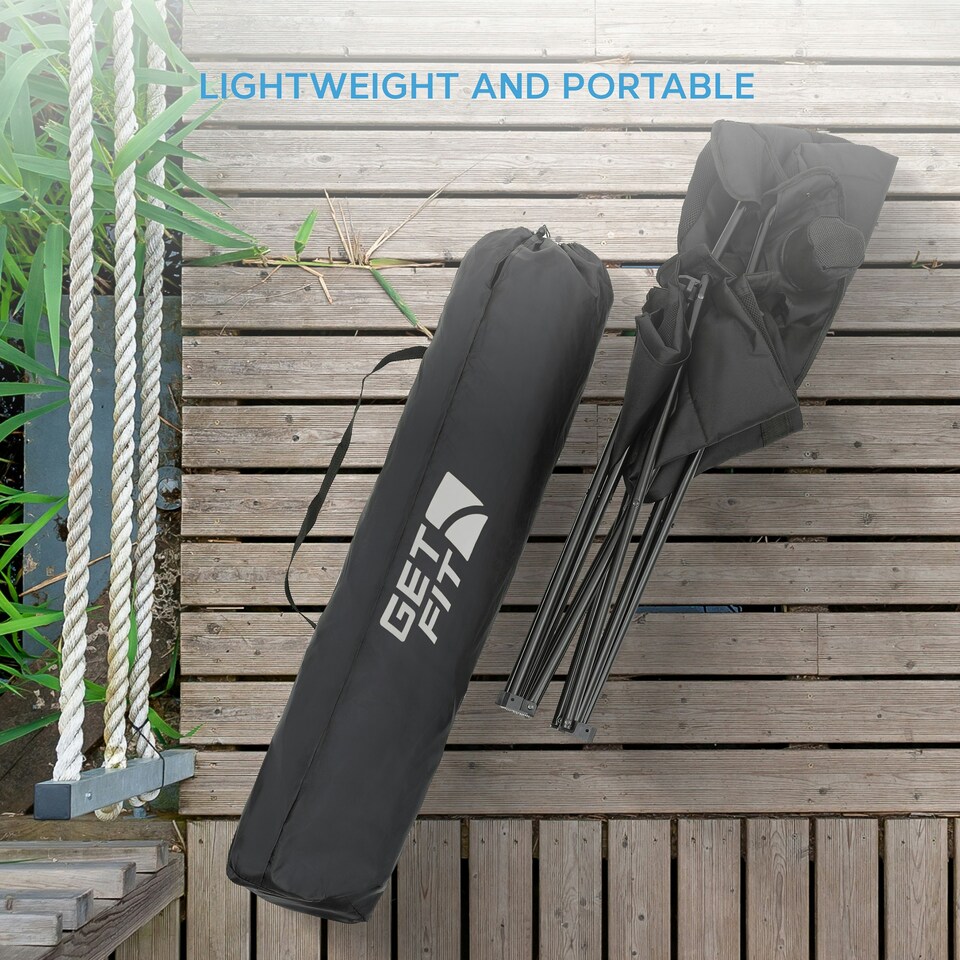 image 1 of Get Fit Camping Chair - Outdoor Folding Chair With Magazine Pocket, Cup Holder & Carry Bag Weight Capacity of 130kg - Black