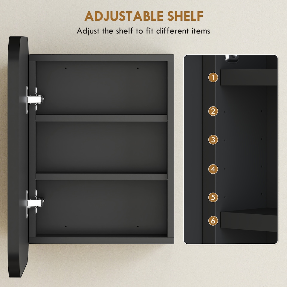 image 1 of HOMCOM Wall Mounted Bathroom Cabinet with Mirror Adjustable Shelves | Black | Black | 40.2 x 10.2 x 50.9 cm