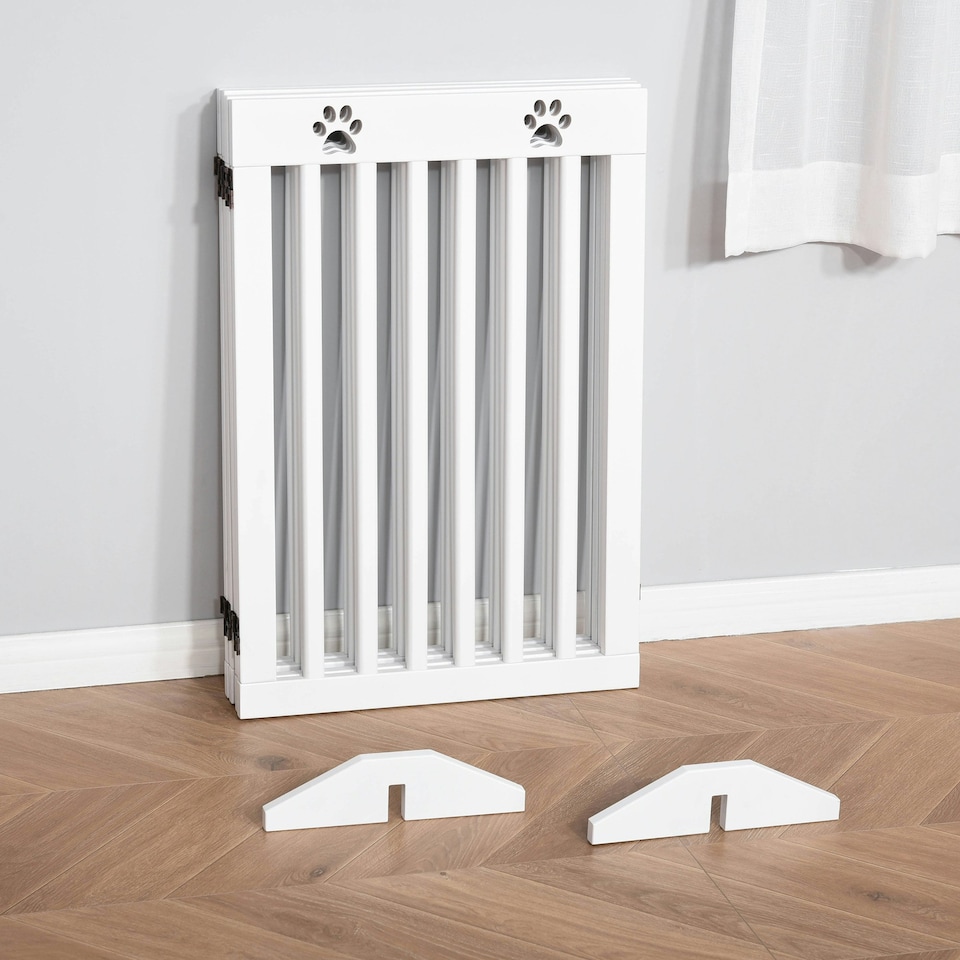 image 1 of PawHut Pet Gate Foldable Fence Freestanding Dog Barrier w/ Support Feet White