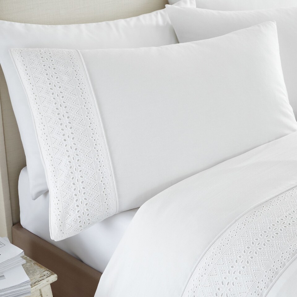 image 1 of Broderie Anglaise Duvet Cover Set | White | Single