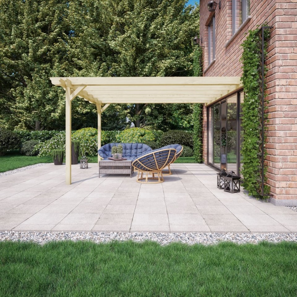 image 1 of Wall Mounted Double Garden Pergola - Wood - L360 x W480 x H270 cm - Light Green