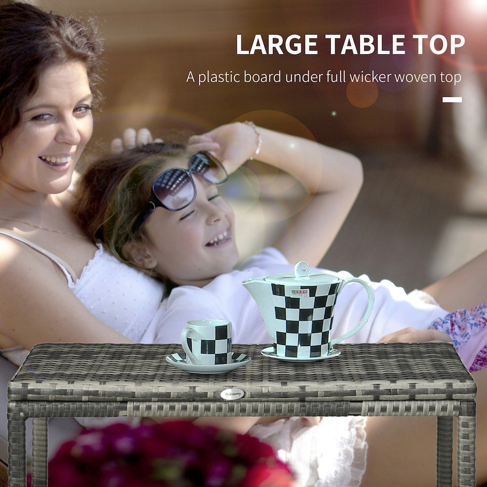 image 1 of Outsunny Outdoor Coffee Table, PE Rattan Side Table w/ Plastic Board, Grey