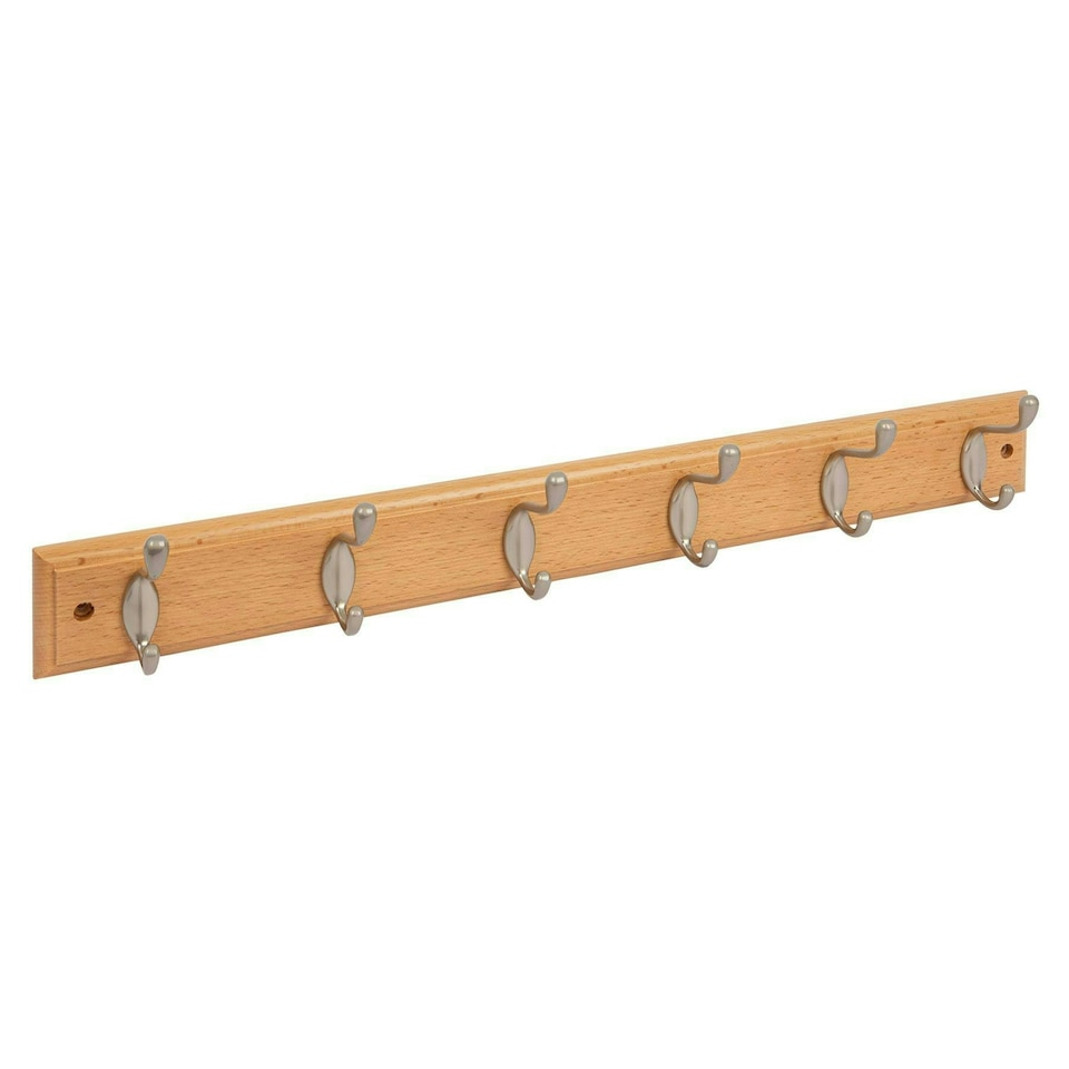 Ashley Deluxe Wooden Wall-Mounted Coat Rack - 6 Hook - Pine