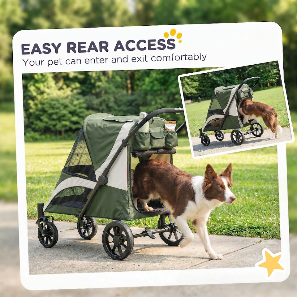 image 1 of PawHut Foldable Pet Stroller for Medium Dogs, Dark Green