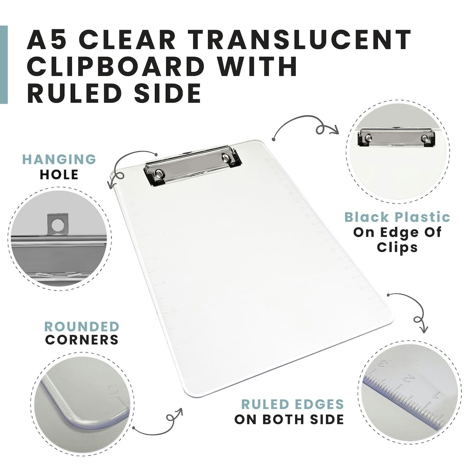 image 1 of Pack of 12 A5 Clear Translucent, Clipboard - with Ruled Side