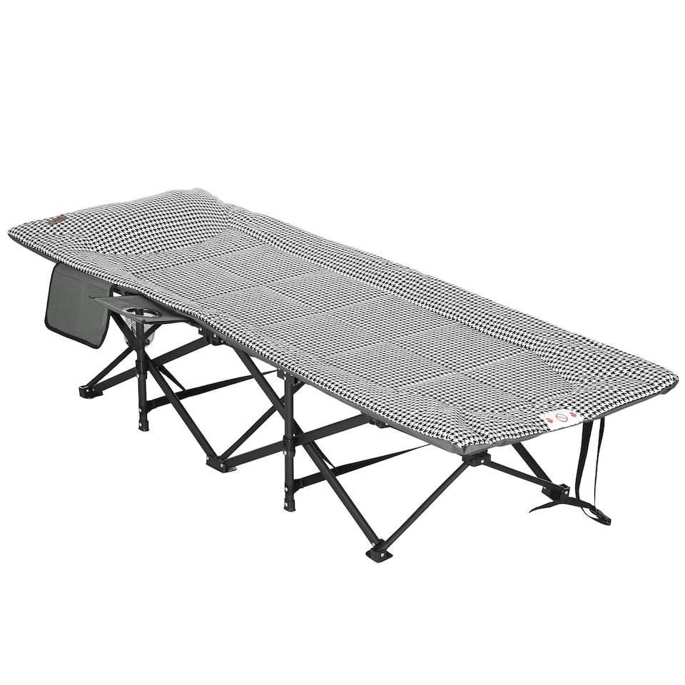 image 1 of Outsunny Camping Bed w/ Carry Bag, Magazine Bag & Cup Holder, Black