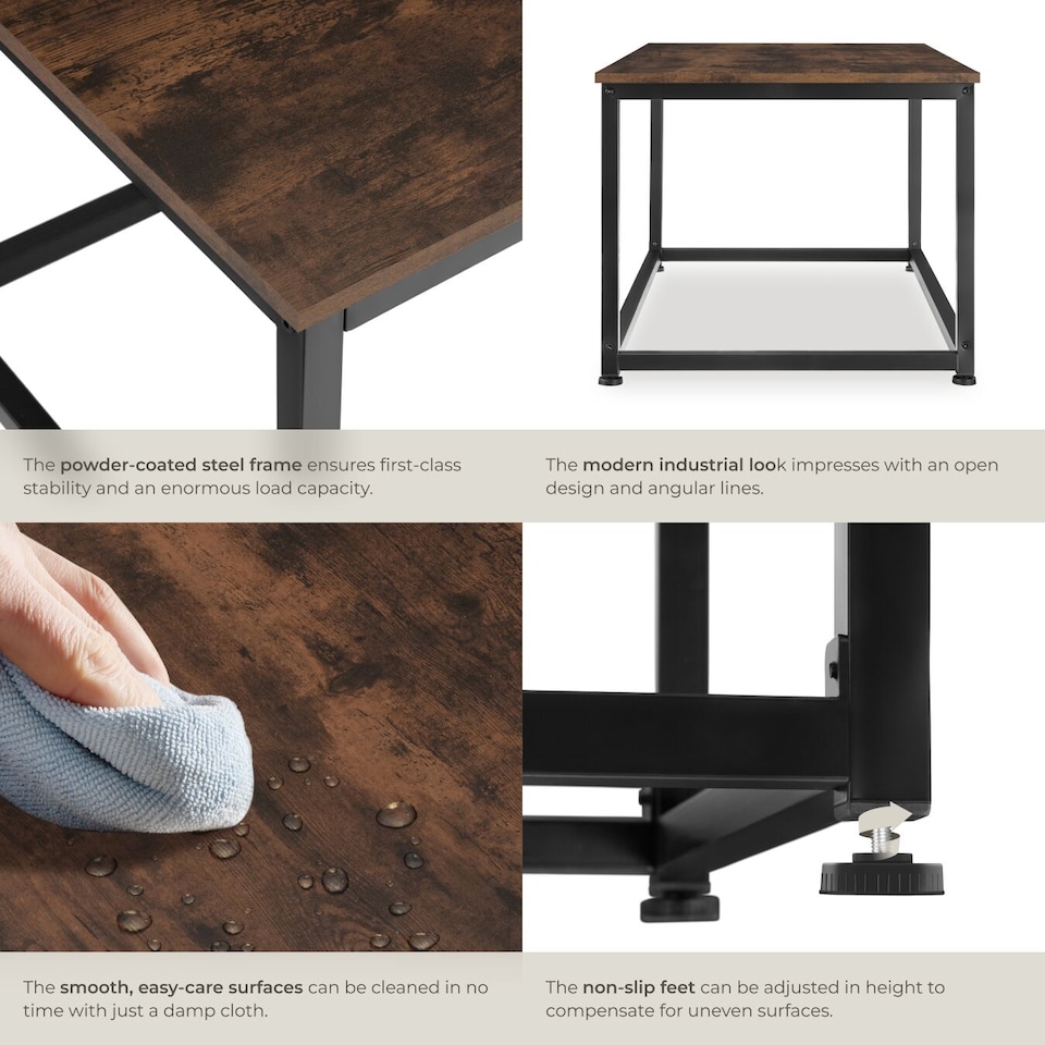 image 1 of Coffee Table Lynch - rectangular with height-adjustable plastic feet | Brown | Industrial wood dark, rustic | 100 x 55 x 45,50 cm | 1