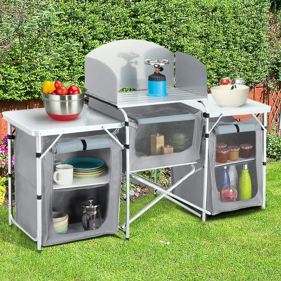 image 1 of Living and Home Camping Kitchen Stand Unit Portable Cabinet - Grey