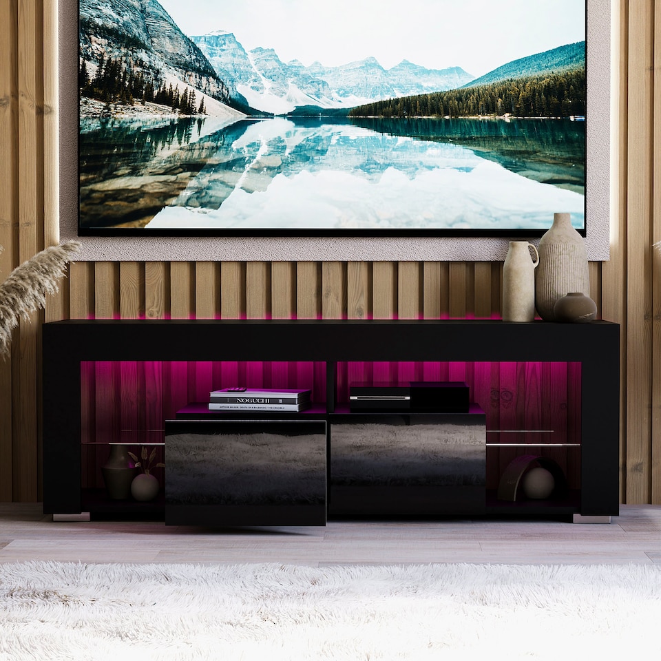 image 1 of Vida Designs Luna 2 Drawer LED TV Unit Entertainment Stand, Grey | Black | 1