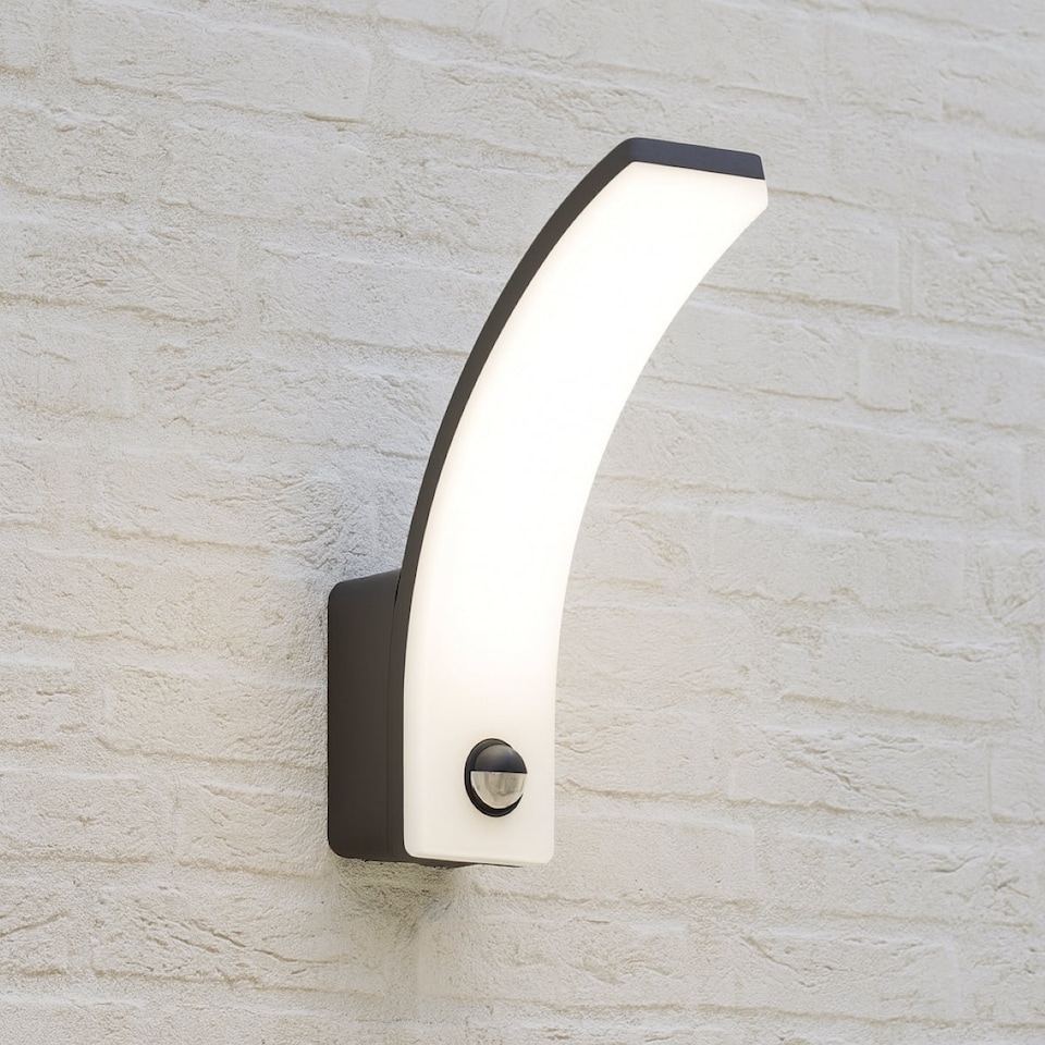 image 1 of CGC MATEO Graphite Curved LED Wall Light with PIR Motion Sensor, 20W 4000K.