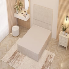 Divan Bed Base with Plain Floor Standing Headboard Plush Velvet | Cream | Ivory