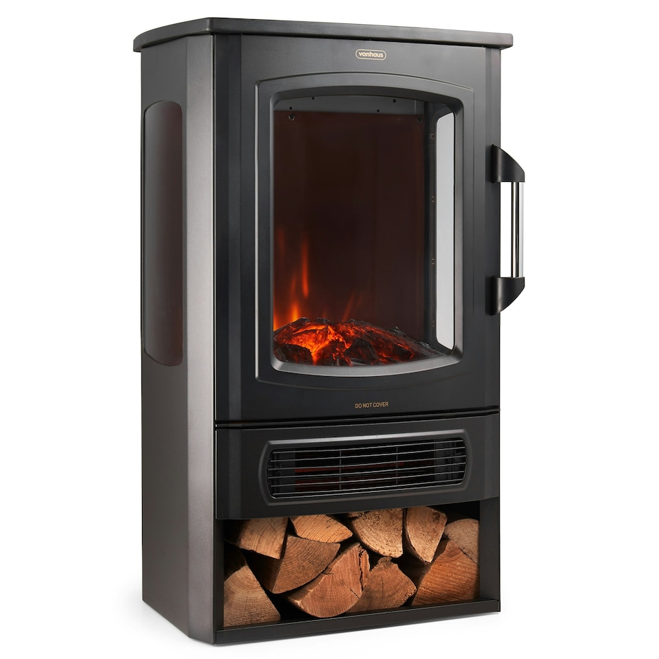 image 1 of VonHaus Stove Heater with Panoramic View & Log Storage