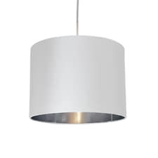 First Choice Lighting White Faux Silk 30cm Drum Light Shade with Chrome Inner White | Chrome
