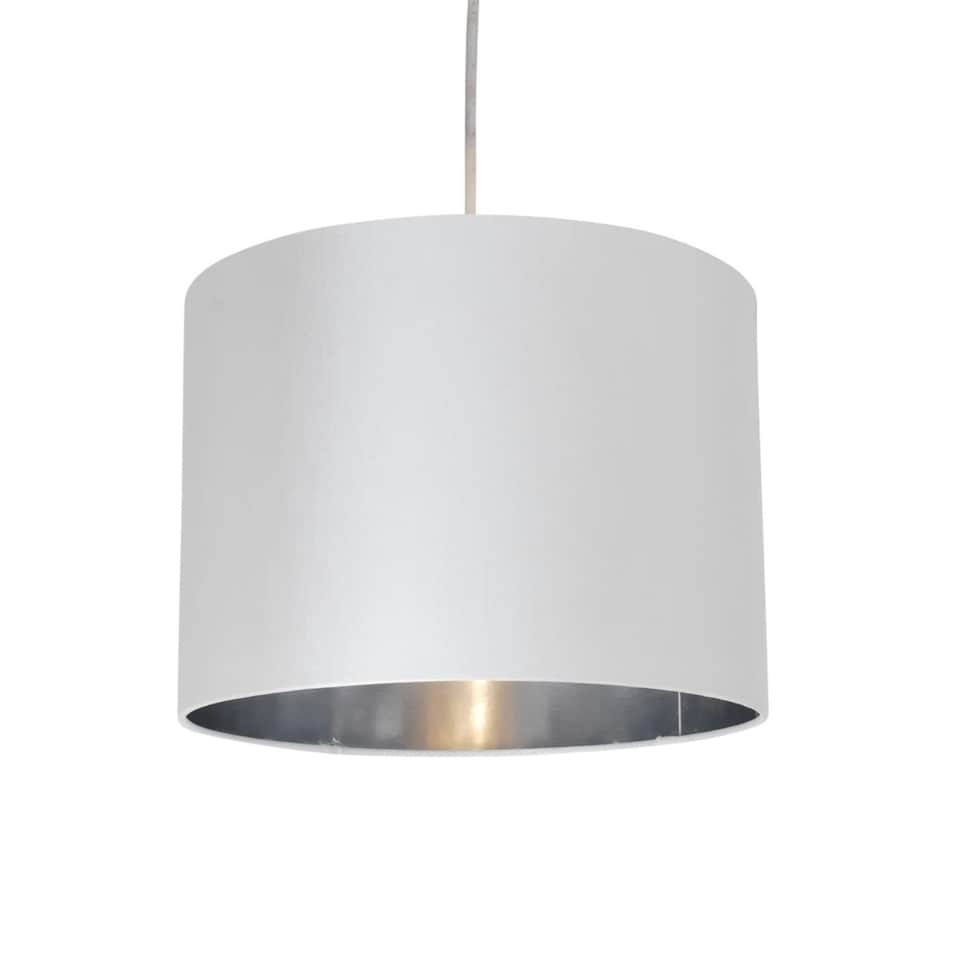 image 1 of First Choice Lighting White Faux Silk 30cm Drum Light Shade with Chrome Inner White | Chrome