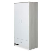 Pembrey Nursery Wardrobe – Stylish 2-Door Baby Wardrobe with Hanging Rails, Spacious Storage Drawer & Modern Wooden Design (Ash Grey/White)