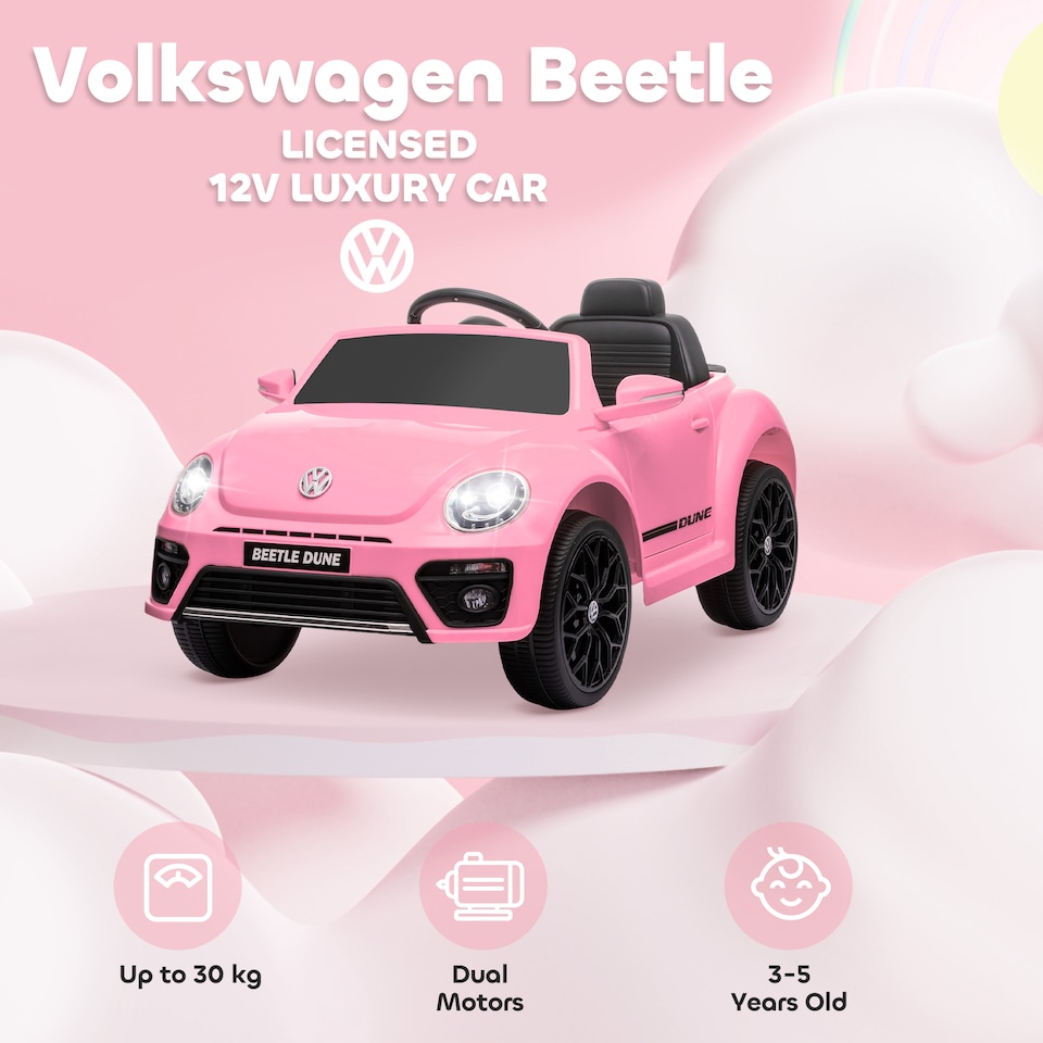 image 1 of AIYAPLAY Volkswagen Beetle Licensed 12V Ride on Car w/ Remote Control, Pink