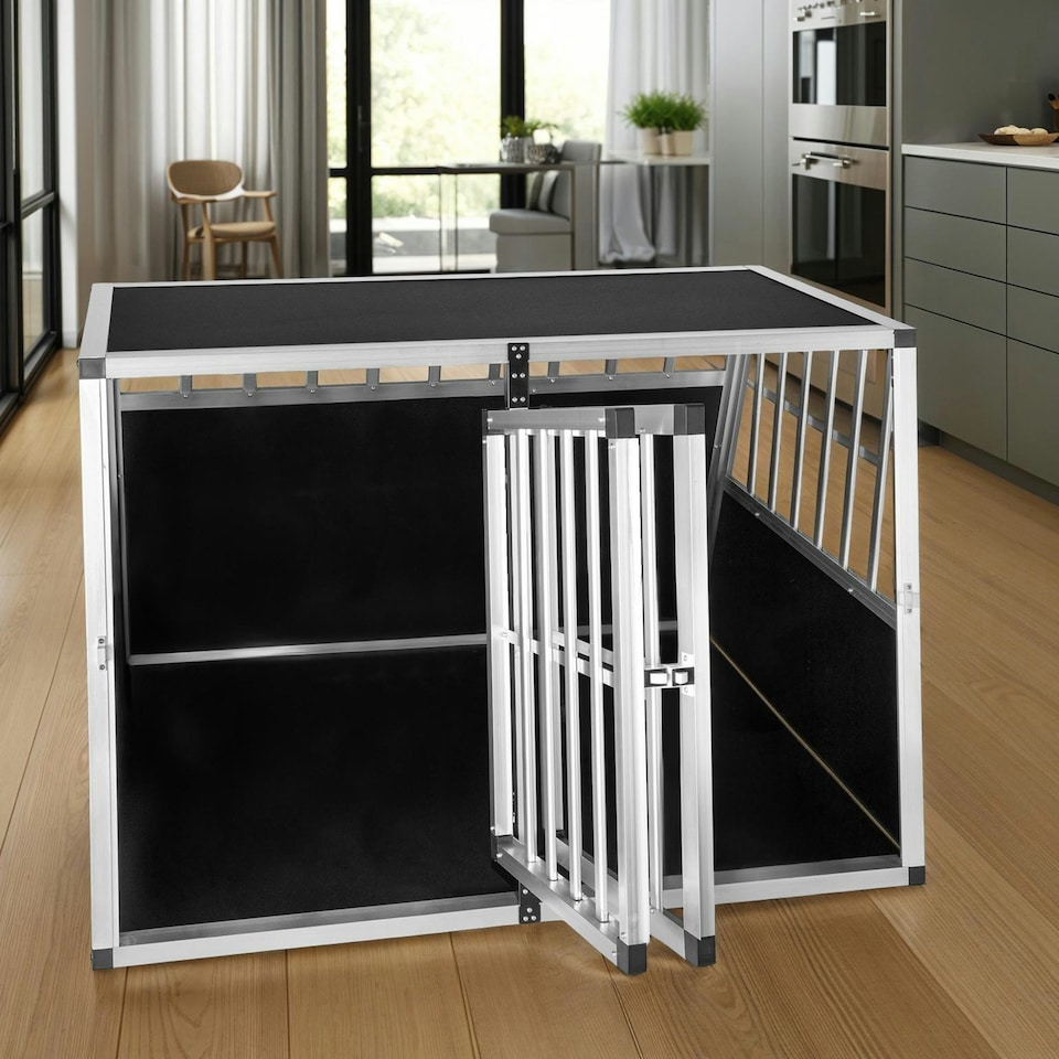 image 1 of Dog Crate Double - angled back wall, aluminium transport box, lockable