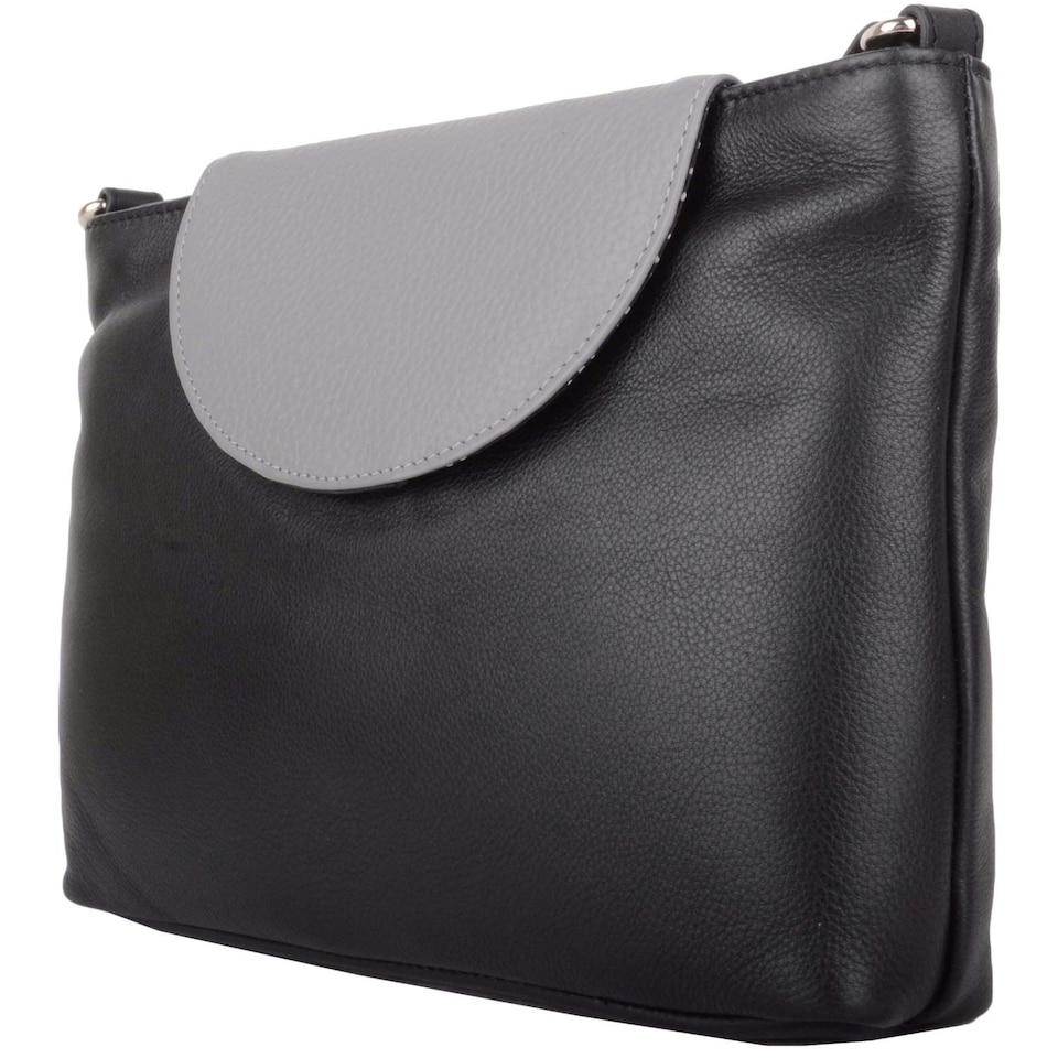 image 1 of Multi-Colour Genuine Leather Cross Body / Shoulder Bag Black | Black/Grey