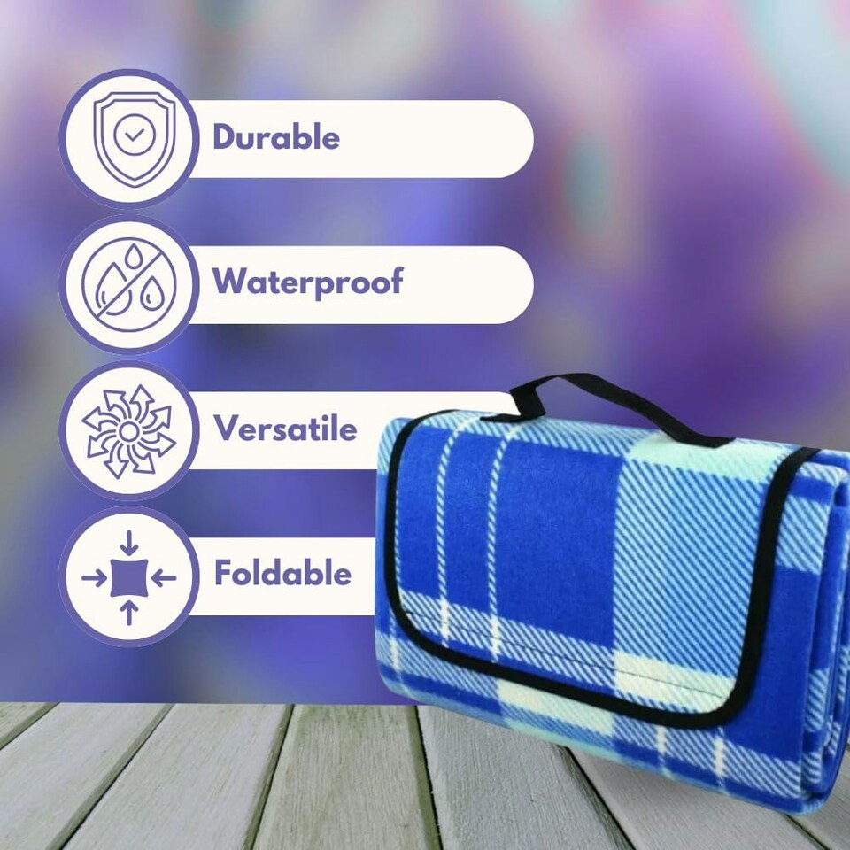 image 1 of Marco Paul Blue Chequered Picnic Blanket Blue