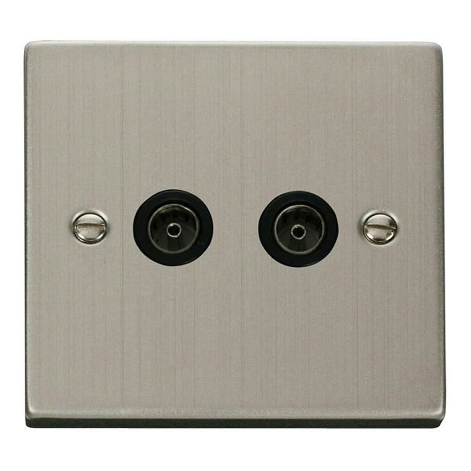 SE HOME Stainless Steel 2 Gang Twin Coaxial TV Socket Black | Stainless Steel