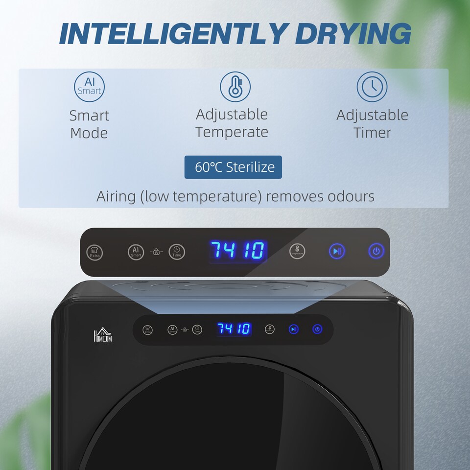 image 1 of HOMCOM 4kg Vented Tumble Dryer, 1000W Compact Freestanding Front Tumble Dryer with Stainless Steel Tub, Timer, 6 Heat Settings, Small Portable Clothes Drying Machine, Black