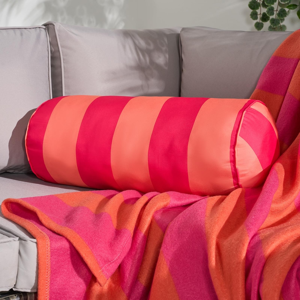 image 1 of OHS Stripe Garden Bolster Cushion Outdoor Filled Pillow Back Neck Support | Multi | Orange/Pink