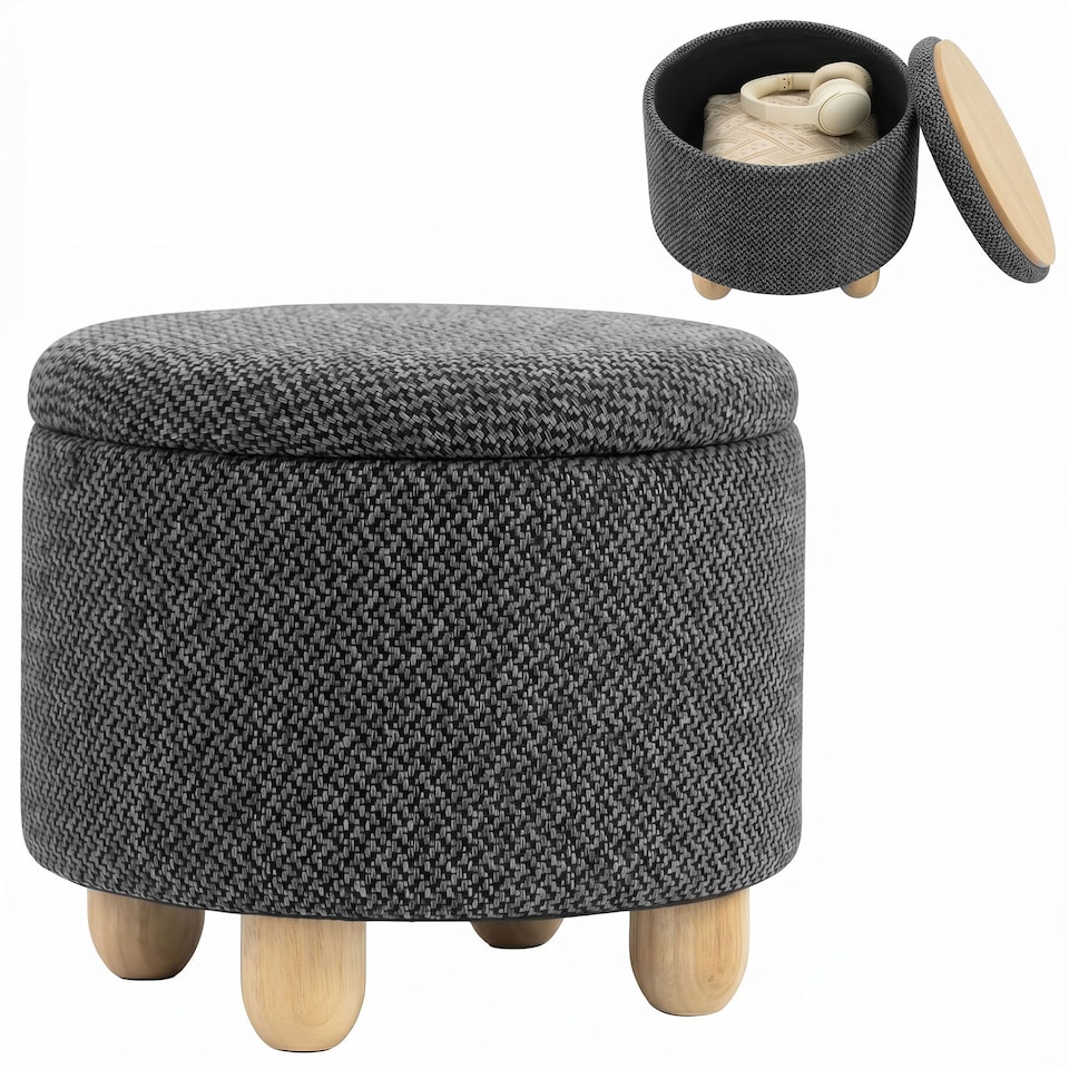 image 1 of HOMCOM Round Storage Ottoman with Reversible Lid