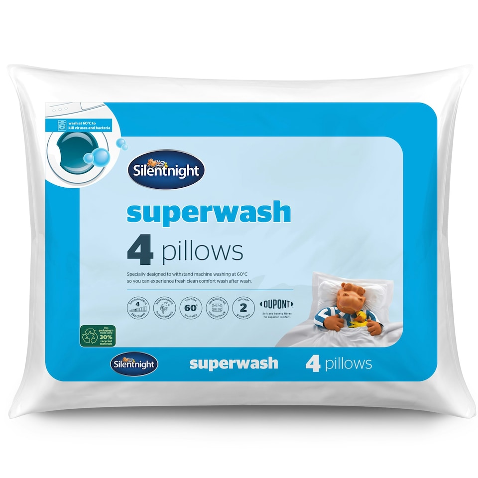 image 1 of Silentnight Superwash Bed Pillows, Hypoallergenic, Medium Support, 4 Pack