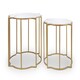 image 1 of Interiors by Premier Set Of 2 Tables With Quatrefoil Top, Brass Finish Bedside Table, Sleek Gold Metallic Nesting Table White