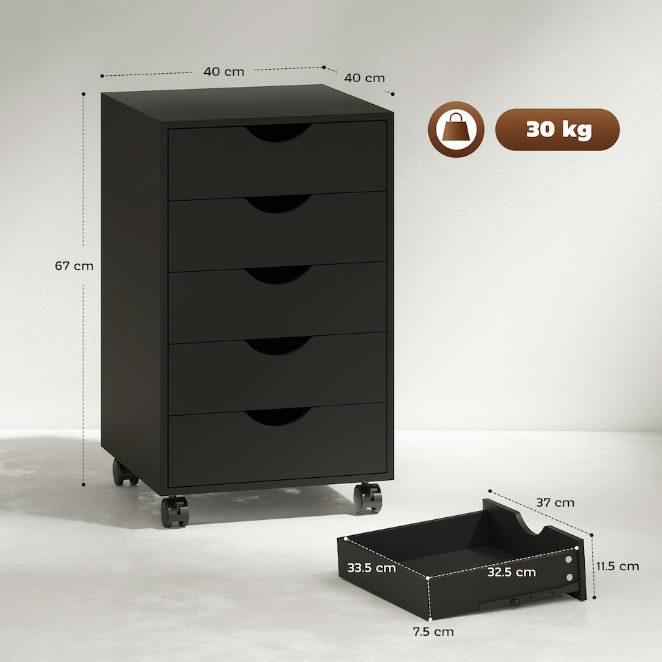 image 1 of HOMCOM Mobile Vertical Filing Cabinet with 5 Drawers for Home Office, Black