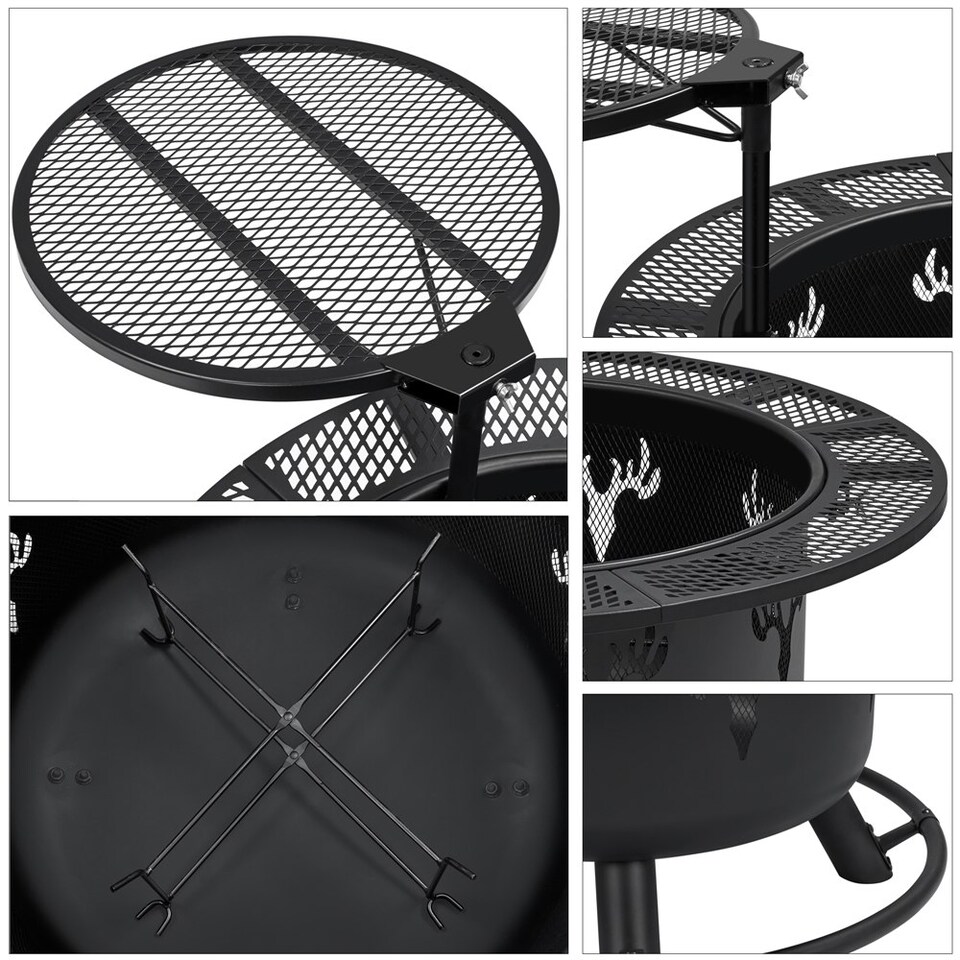 image 1 of Yaheetech Round Wood Burning Fire Pit for Outdoor Black