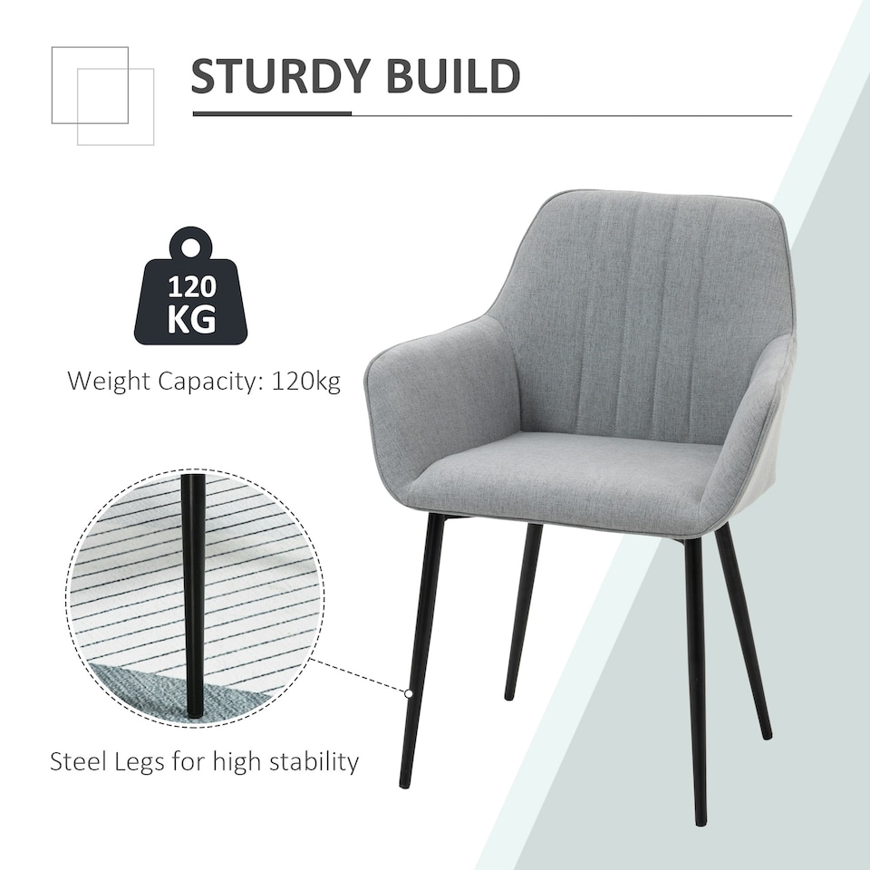 image 1 of HOMCOM Dining Chairs Upholstered Linen Fabric Metal Legs, Set of 2, Light Grey