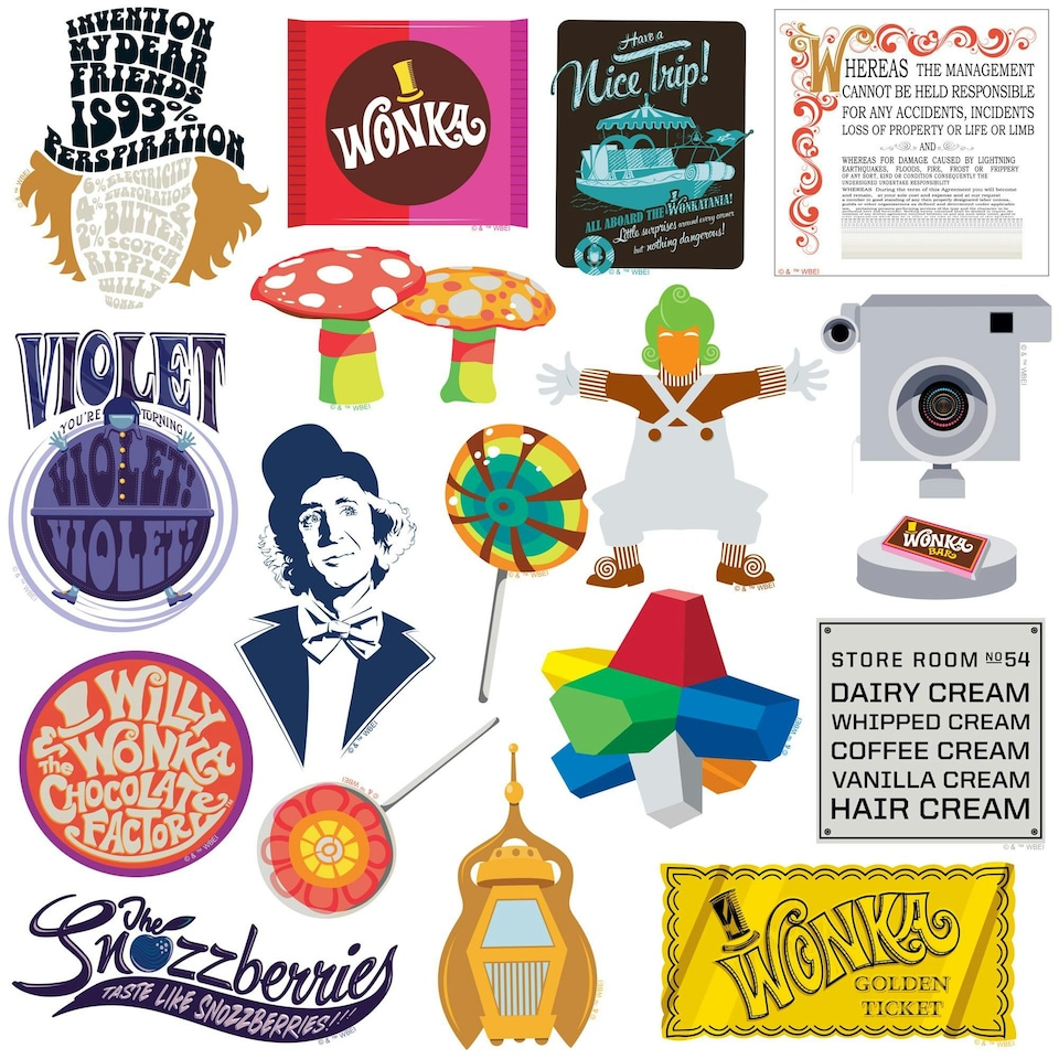 image 1 of Willy Wonka & The Chocolate Factory Deluxe Stickers (Pack of 100) - Multicoloured - One Size