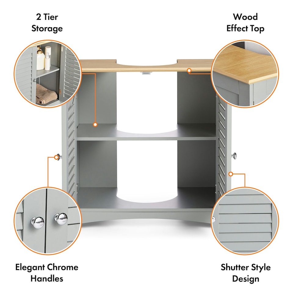 image 1 of VonHaus Shrewsbury Grey Under Sink Bathroom Cabinet