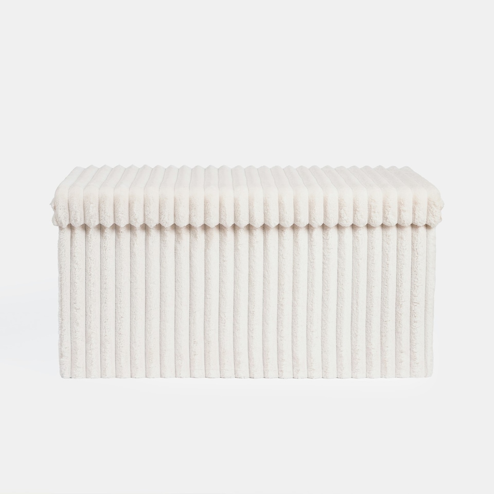 image 1 of OHS Soft Fleece Ribbed Long Rectangle Foldable Footstool Seat Storage Organiser Ottoman Cream