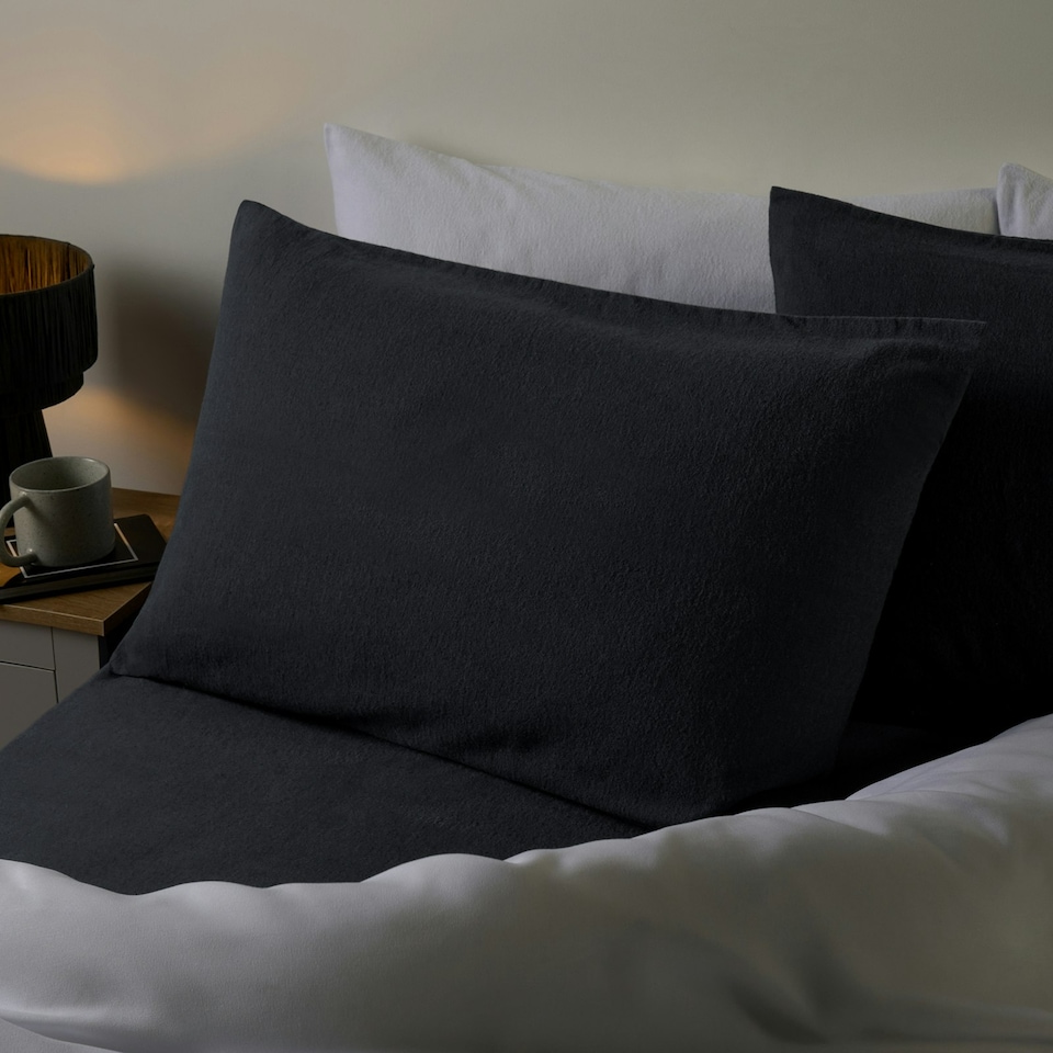 image 1 of OHS 100% Brushed Cotton Soft Cosy Fleece 2 Pack Pillowcases | Grey | Charcoal