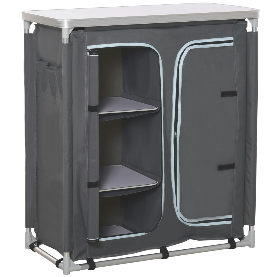 image 1 of Outsunny Outdoor Aluminum 3-shelf Camping Cupboard Kitchen Station Cook Table