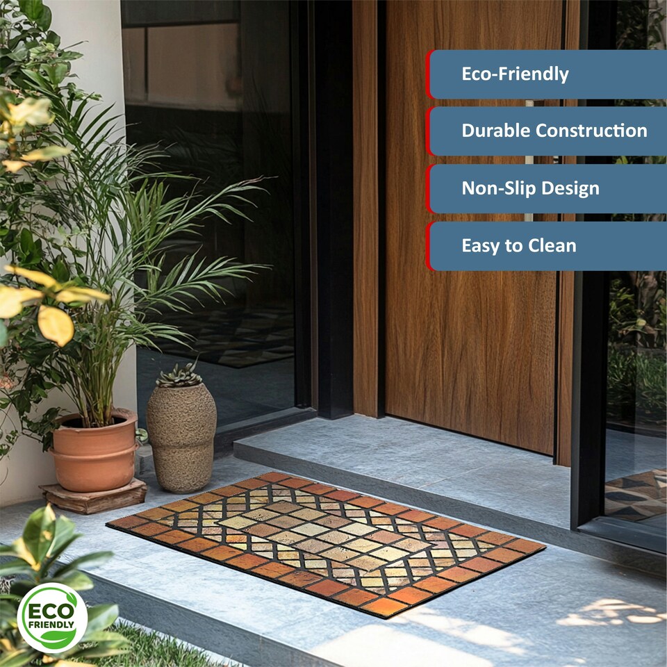 image 1 of Nicoman Rubber Elegant Red Tile Doormat - 75x44cm
