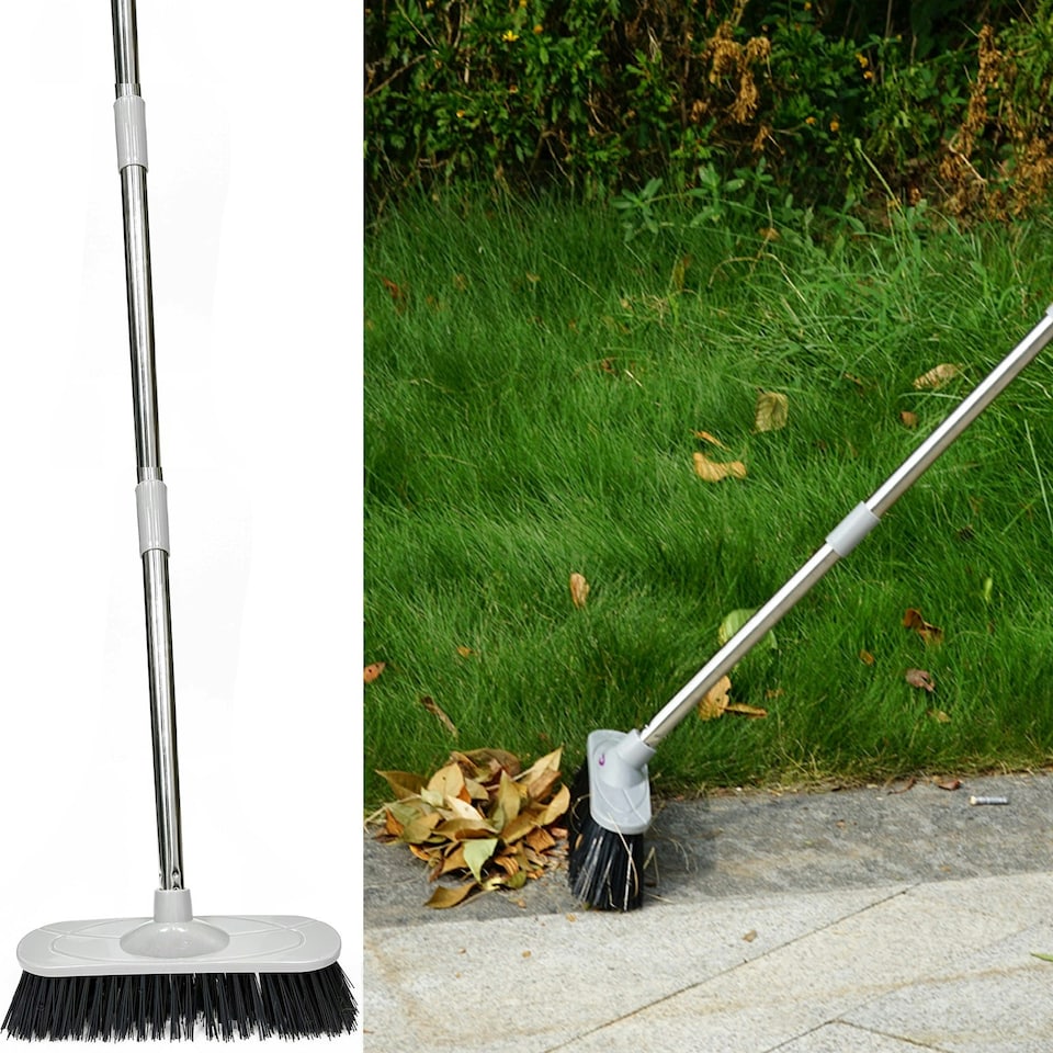 image 1 of Heavy Duty Stainless Steel Broom with Handle Outdoor Garden Hard Bristle Brush