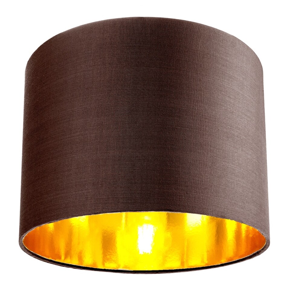 image 1 of Contemporary Brown Cotton 12" Table/Pendant Lamp Shade with Shiny Copper Inner