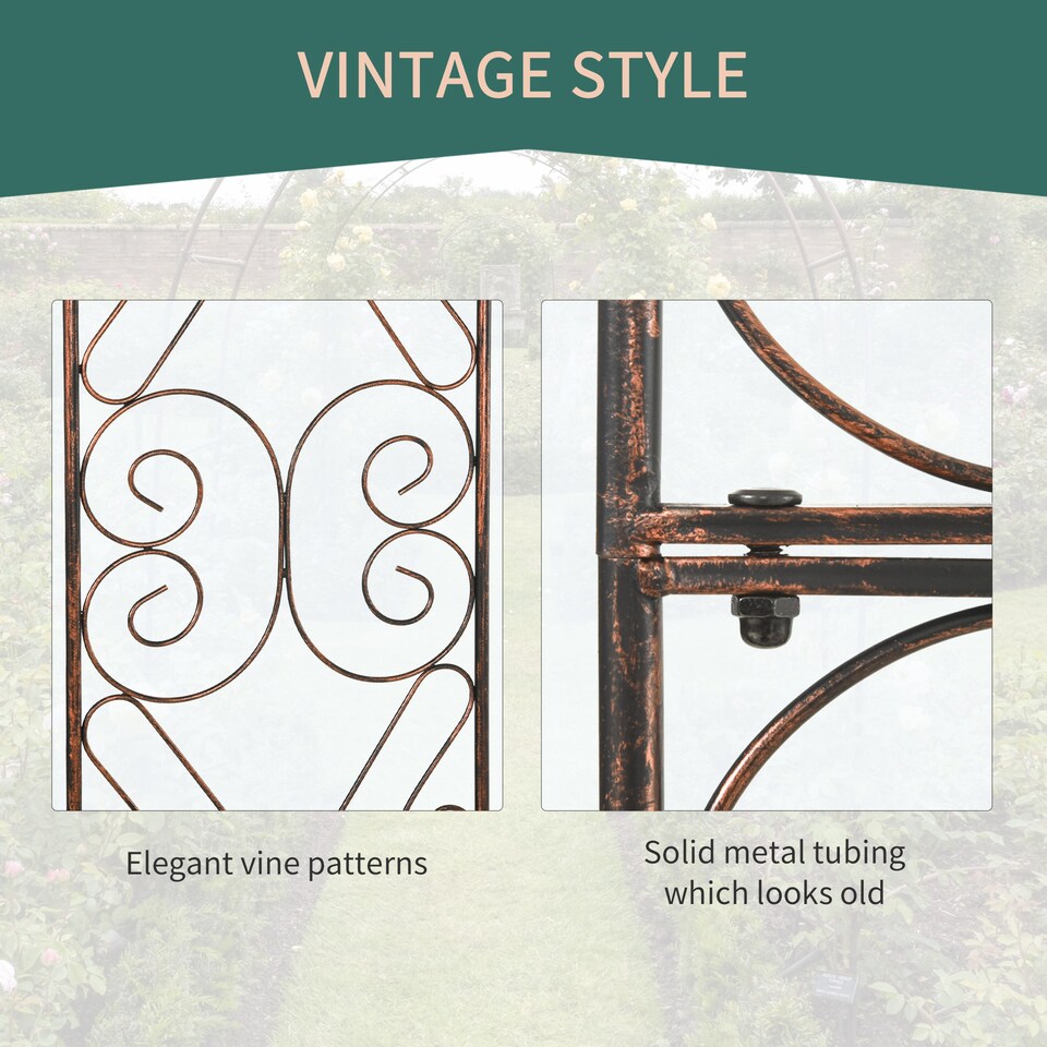 image 1 of Outsunny Metal Garden Arch Trellis, Decorative Arbour Archway for Walkway Path Ceremony Wedding Party, 120 x 30 x 226cm