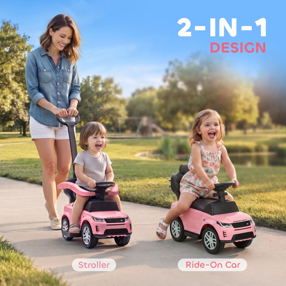 image 1 of AIYAPLAY Land Rover Licensed Baby Push Car, 2-in-1 Ride on Car, Pink