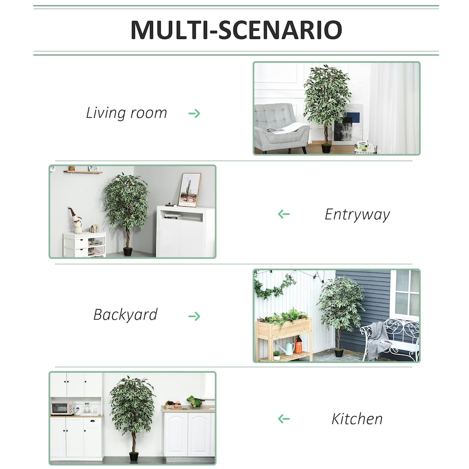 image 1 of Outsunny 160cm/5.2FT Artificial Ficus Tree Fake Plant in Pot Indoor
