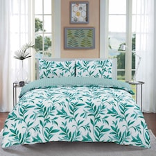 Homes Linen Ellie Teal Leaf Floral Duvet Cover Set Reversible Printed Quilt Cover Luxury Easy Care Bedding | Clear | Teal | Single