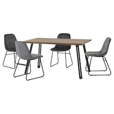 Quebec Straight Edge Dining Set with 4 Velvet Lukas Chairs Grey